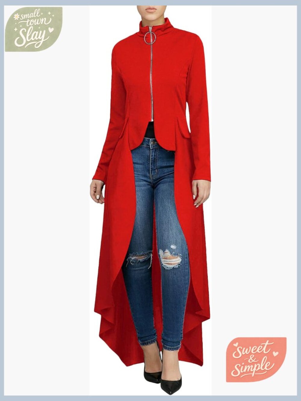 Long Gothic Trench Coat Polka Dot Zipper Tailcoat Jacket